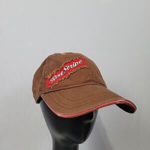 Red Stripe Distressed Snapback Cap Hat Unisex One Size Brown Red Cotton Classic